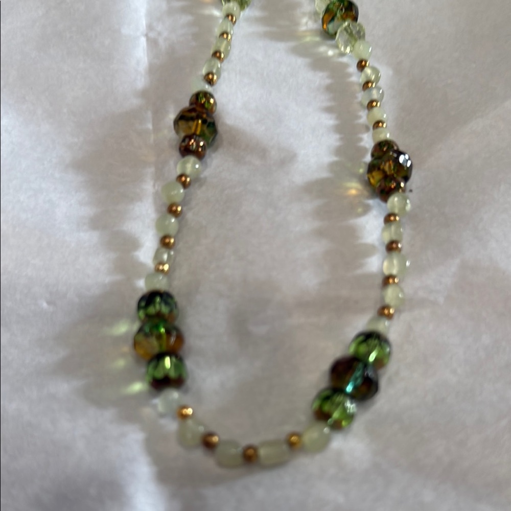 Green and Gold Gemstone Necklace with Crystal Accents